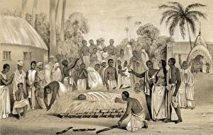 Barbaric Collection: Ceremony of burning a Hindu widow with the body of her late husband, 1847