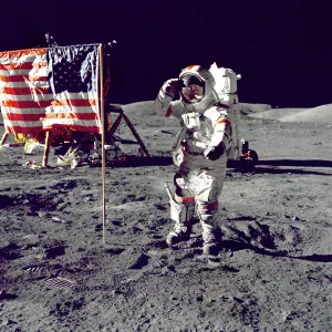Footprint Prints: Cernan Jump Salutes Flag, 1972. Creator: Harrison Schmitt