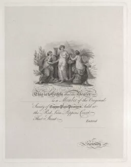 Certificate of Membership for the Society of Copper Plate Printers, 19th century. 19th century