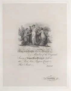 Certificate of Membership for the Society of Copper Plate Printers, 19th century. 19th century Certificate of Membership for the Society of Copper Plate Printers, 19th century. 19th century