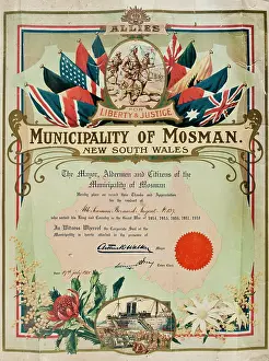 Certificate presented to Bernard Laurence Barney Nugent from the Municipality of Mosman