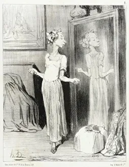 Sexism Prints: C'est singulier comme ce miroir m'applatit... 1844. Creator: Honore Daumier
