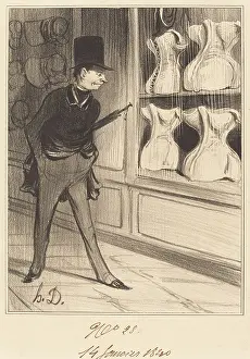 C'est unique! j'ai pris quatre tailles... 1840. Creator: Honore Daumier.<br> C'est unique! j'ai pris quatre tailles... 1840. Creator: Honore Daumier