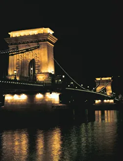 River Danube Prints: Chain Bridge (at night), Budapest, Hungary