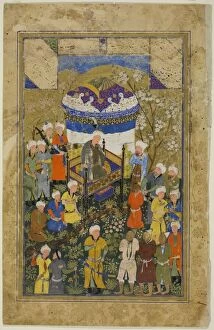 Gold Leaf Collection: Chained Prisoners are Brought Before a King, a scene from the Gulistan of Sa di, c. 1550