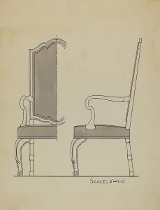 Pen And Ink And Watercolor On Paper Prints: Chair, 1935/1942. Creator: Unknown