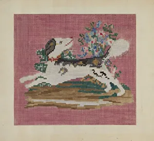 Stitching Prints: Chair Cover, c. 1937. Creator: Mabel Ritter