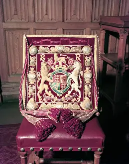 Chair decorated with the Royal Coat of Arms, 1953. Creator: Arthur Charles Kirby Ware