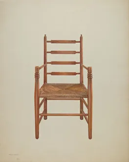 Frank M Keane Prints: Chair, Pine with Rush Seat, c. 1939. Creator: Frank M Keane