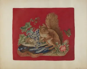Squirrel Prints: Chair Seat Cover, c. 1942. Creator: Stella Mosher