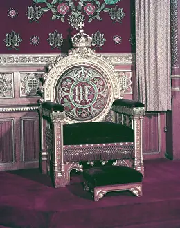Victorian Gothic Prints: The Chair of State in the Robing Room at the Palace of Westminster