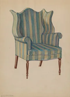 Chair, Wing, Turned Front Legs, c. 1936. Creator: George Loughridge Chair, Wing, Turned Front Legs, c. 1936. Creator: George Loughridge