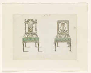 Upholstered Seat Prints: Two chairs, c.1780-c.1785. Creator: Anon