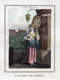 Soho Square Prints: Chairs to Mend, Soho Square, London, 1805