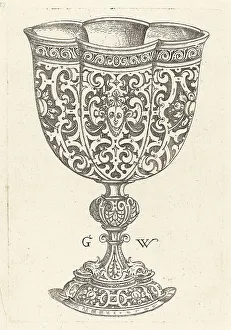 Embossed Prints: Chalice with six embossings, base decorated with two dolphins