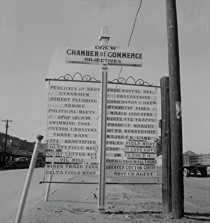 Mississippi United States Of America Prints: Chamber of Commerce sign, Drew, Mississippi, 1937. Creator: Dorothea Lange