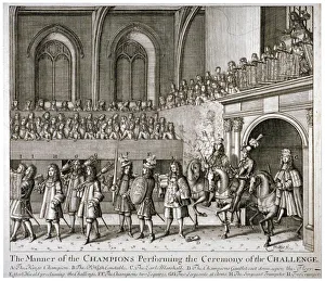 The Champions performing the ceremony of the Challenge, Westminster Hall, London, 1821