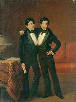 1836 Prints: Chang and Eng Bunker, 1836. Creator: Edouard Pingret