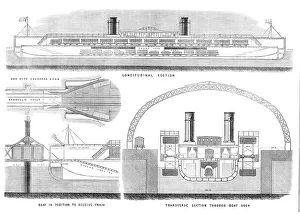 Hydraulic Prints: The Channel Railway Ferry: sections of the proposed steam-boat, 1870. Creator: Unknown