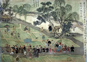 Official Prints: Chao Hsia visiting the fields, encouraging people to plant Mulberry trees