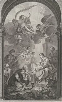 Charles Natoire Collection: The Chapel of the Enfants-Trouves in Paris: Les Rois mages Gaspard et Melchior adorant l'E... 1752