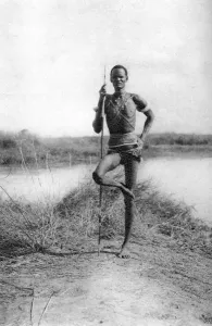 African Gallery: A characteristic Dinka attitude, Terrakekka to Aweil, Sudan, 1925 (1927). Artist: Thomas A Glover