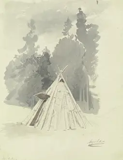Charburners hut on the Brocken, 1844. Creator: Carl Theodor Reiffenstein
