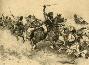 Charles James Prints: Charge of the cavalry at the Battle of Miani (Meeanee), Sindh, India, 1843 (c1890)