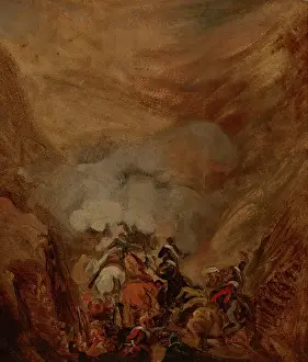 Bonaparte Napoleon Prints: Charge in the Gorge of Somosierra, c1837. Creator: Piotr Michalowski