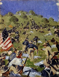 Spanish American War Gallery: Charge of the Rough Riders at San Juan Hill in 1898, c. 1900