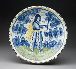 Tin Glazed Collection: Charger, Lambeth, 1714/27. Creator: Unknown