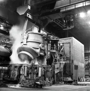 Charging a furnace, Park Gate Iron & Steel Co, Rotherham, South Yorkshire, 1964