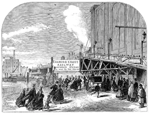 Railroad Bridge Prints: The Charing-Cross Railway: temporary entrance to the station from Villiers-Street
