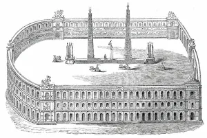 Obelisks Prints: Chariot Race in the Circus Maximus - Rome, 1850. Creator: Unknown
