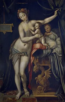 Destitution Gallery: Charity, ca 1555. Artist: Sellaer, Vincent (1490-1564)
