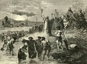 Charlemagne Causing the Saxons to be Baptised in the Weser, (782AD). 1890. Creator: Unknown