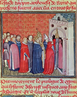 Charlemagne Collection: Charlemagne crowned Emperor of the West (800-814) enters in a church followed by prelates