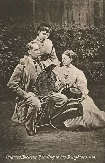 Dickens Gallery: Charles Dickens Reading to his Daughters, 1865. Creators: Mason & Co, Robert Hindry Mason