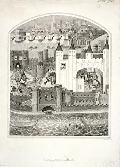 James Ii Prints: Charles duc d Orleans imprisoned in the Tower of London with London Bridge in the background