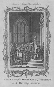 Accusation Gallery: Charles I demanding the five members in the House of Commons, 1773. Creator: Charles Grignion