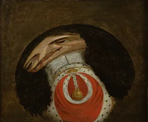 King Charles The Second Prints: Charles II of England (1630-85) Anamorphosis with loose cylindrical mirror. Creator: Anon