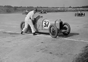 Misfortune Prints: Charles Martin restarting his Amilcar after skidding, JCC 200 Mile Race, Brooklands, 1926