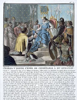 Bertrand Duguesclin Prints: Charles V Presents the Epee of the High Constable to Du Guesclin, 1370 (1789)