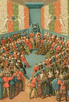 Charles VII presiding over the judgment of John II of Alencon at the Chateau de Vendome 1458 (1877). Creator: Unknown