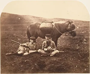 Partridge Prints: Charlie and Peel Ross with Horse after a Hunt, ca. 1856-59. Creator: Horatio Ross