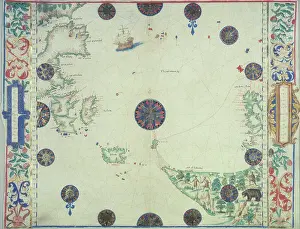 Islands Prints: Chart of the Atlantic Ocean, c1535-1542. Creator: John Rotz