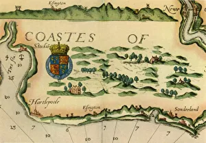 Tyne And Wear Prints: Chart showing windmills as landmarks on the north-east coast of England, 1588, (1947)