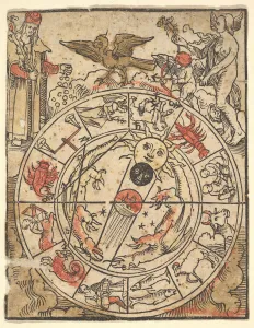Chart Prints: Chart of the Signs of the Zodiac with Venus, Cupid, and a Bishop Saint