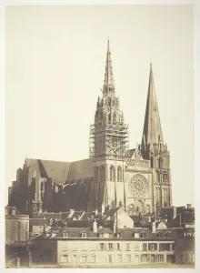 Bisson Auguste Rosalie Prints: Chartres Cathedral, West Facade, 1854, printed 1854. Creators: Bisson Freres