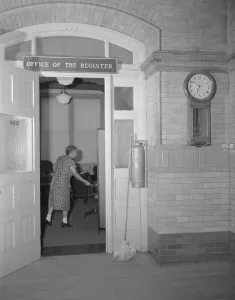 Charwoman cleaning after regular working hours at the Office...Treasury, Washington, D.C., 1942. Creator: Gordon Parks Charwoman cleaning after regular working hours at the Office...Treasury, Washington, D.C., 1942. Creator: Gordon Parks